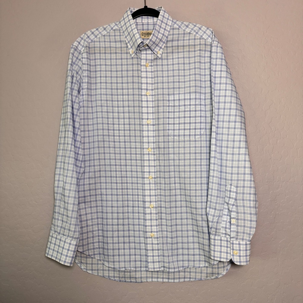 Gitman Bros Classic Fit Blue White Gingham Check Button Down Long Sleeve Shirt L